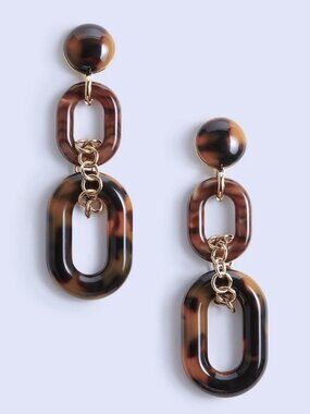 Ann Taylor Faux Tortoise Resin Link Drop Earrings, UV Reactive Gold Tone Pierced